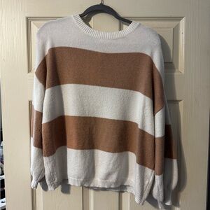 White and Camel Colorblock Women's lightweight Sweater